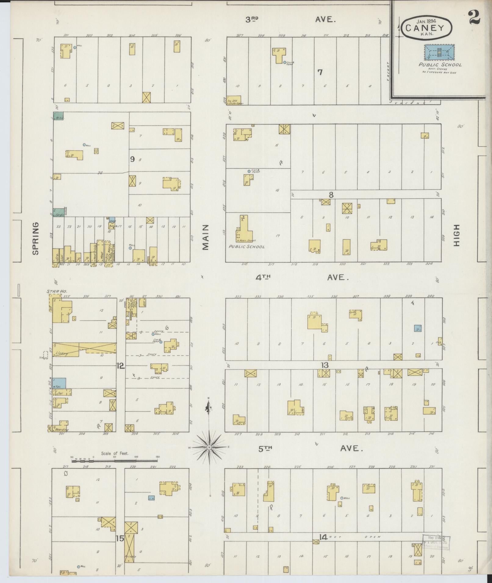Sanborn Fire Insurance Map from Caney, Montgomery County, Kansas (1894), Sheet #0002 - Complete Map Set gallery image, historic Sanborn map, vintage wall art, Kansas Kansas
