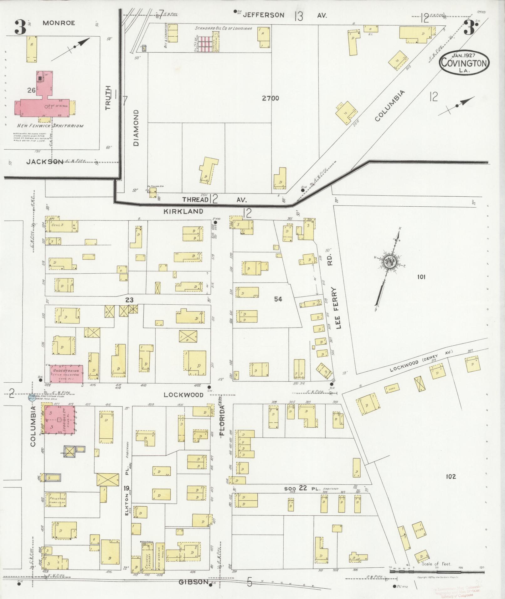 Sanborn Fire Insurance Map from Covington, Saint Tammany Parish, Louisiana (1927), Sheet #0003 - Historic Sanborn Fire Insurance Map Print, vintage old map wall art, antique decor, genealogy gift, Louisiana Louisiana map