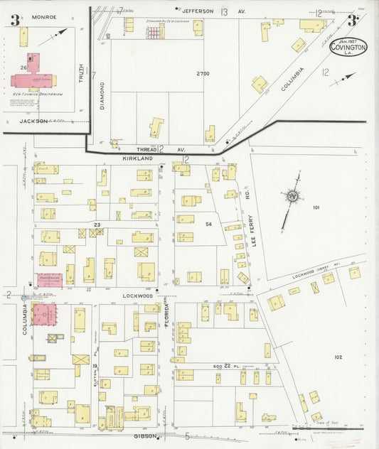 Sanborn Fire Insurance Map from Covington, Saint Tammany Parish, Louisiana (1927), Sheet #0003 - Historic Sanborn Fire Insurance Map Print, vintage old map wall art, antique decor, genealogy gift, Louisiana Louisiana map