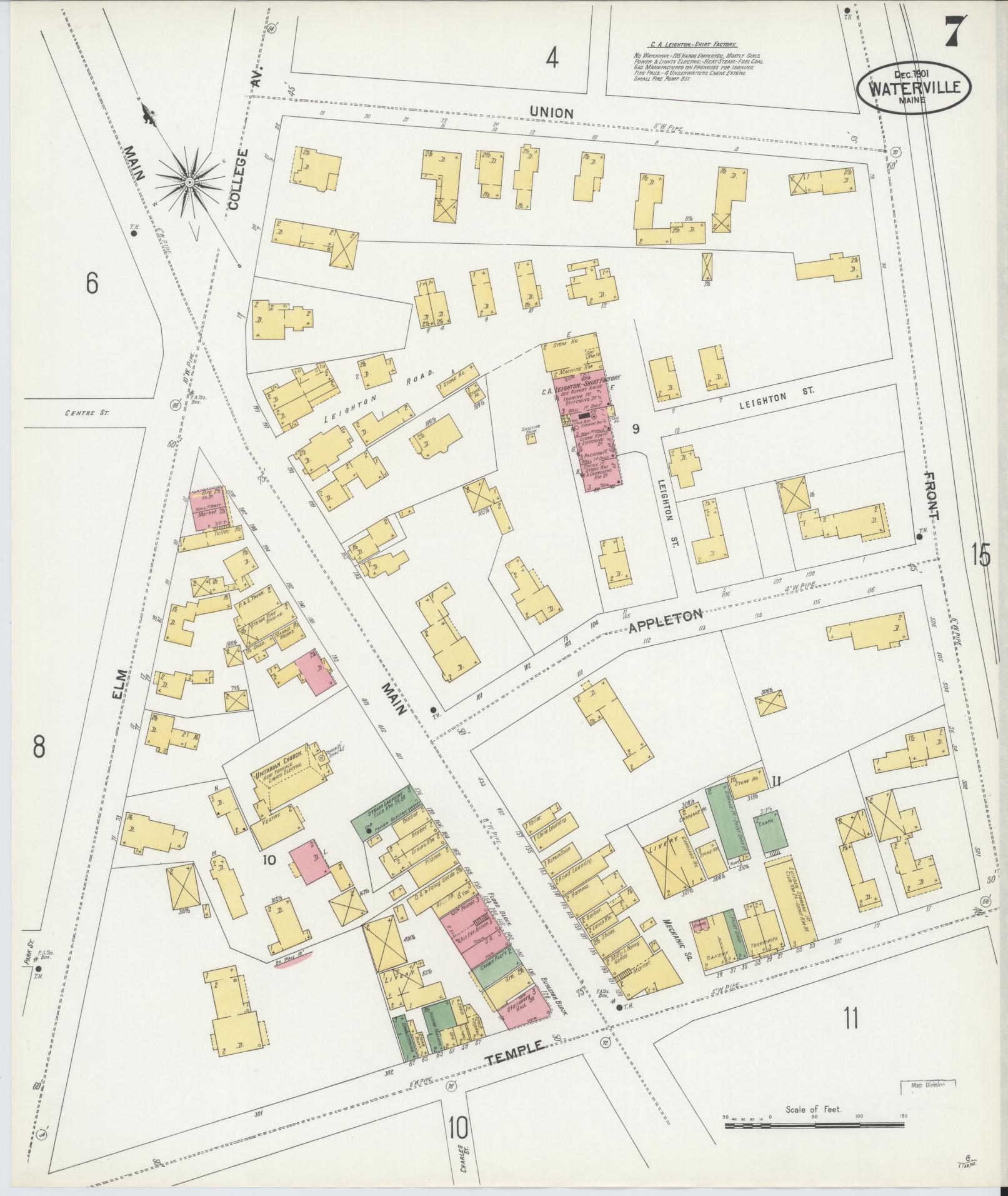 Sanborn Fire Insurance Map from Waterville, Kennebec County, Maine (1901), Sheet #0007 - Historic Sanborn Fire Insurance Map Print, vintage old map wall art, antique decor, genealogy gift, Maine Maine map