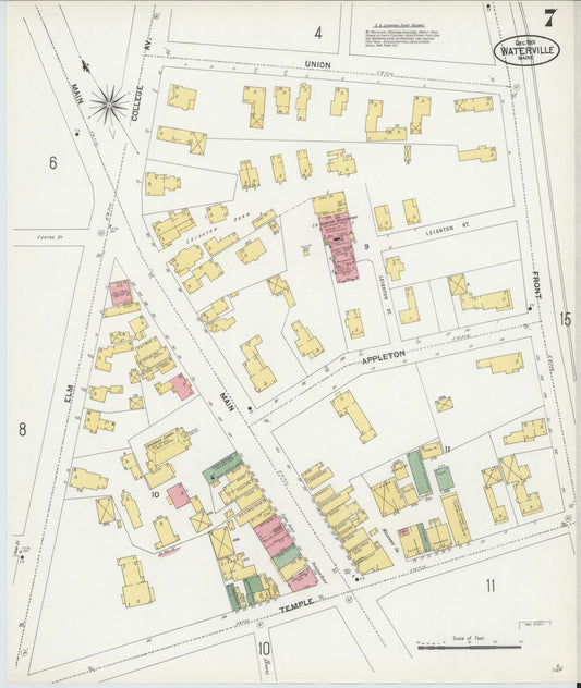 Sanborn Fire Insurance Map from Waterville, Kennebec County, Maine (1901), Sheet #0007 - Historic Sanborn Fire Insurance Map Print, vintage old map wall art, antique decor, genealogy gift, Maine Maine map