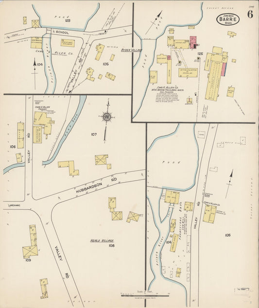 Sanborn Fire Insurance Map from Barre, Worcester County, Massachusetts (1922), Sheet #0006 - Historic Sanborn Fire Insurance Map Print, vintage old map wall art, antique decor, genealogy gift, Massachusetts Massachusetts map