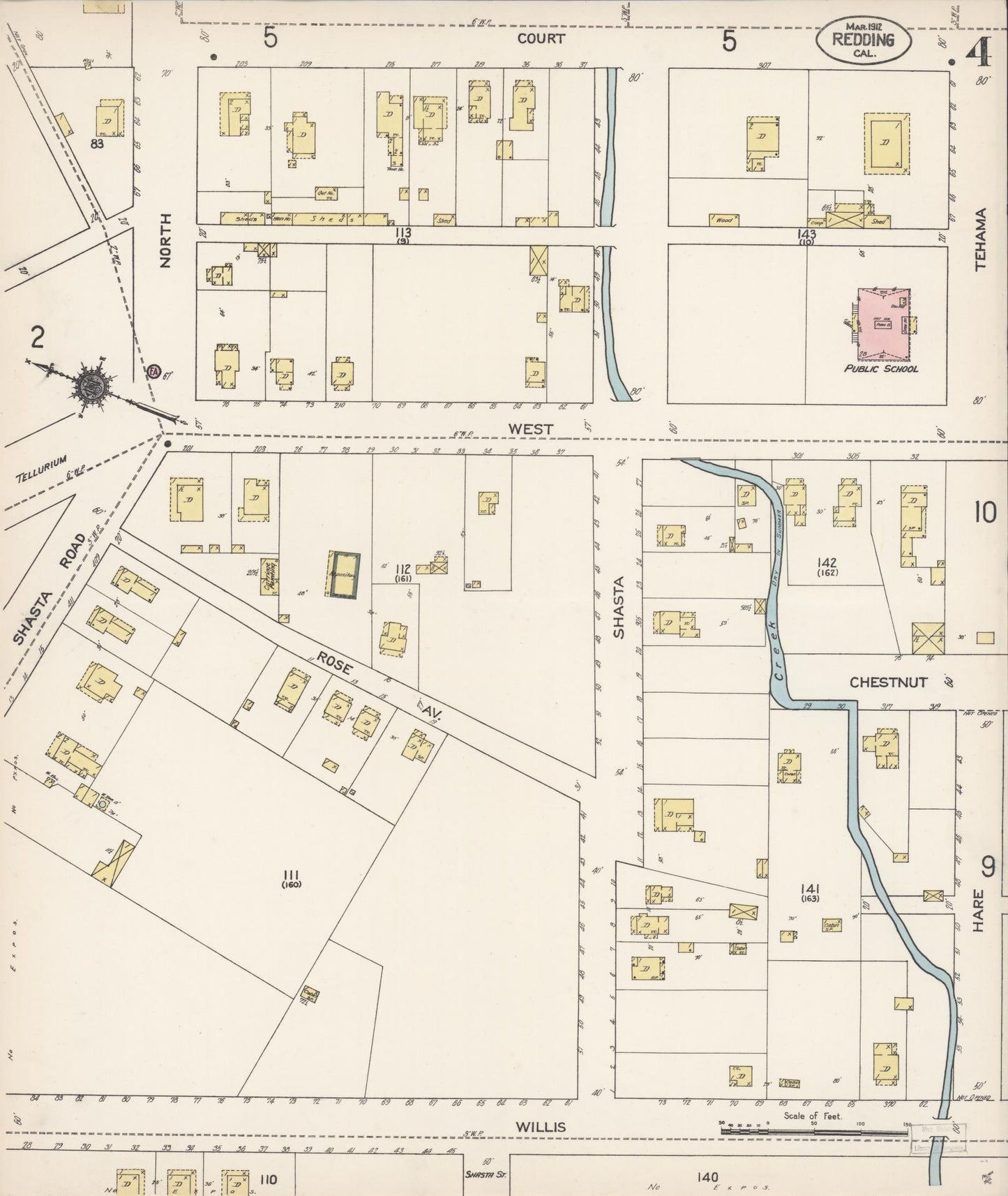 Sanborn Fire Insurance Map from Redding, Shasta County, California (1912), Sheet #0004 - Complete Map Set gallery image, historic Sanborn map, vintage wall art, California California