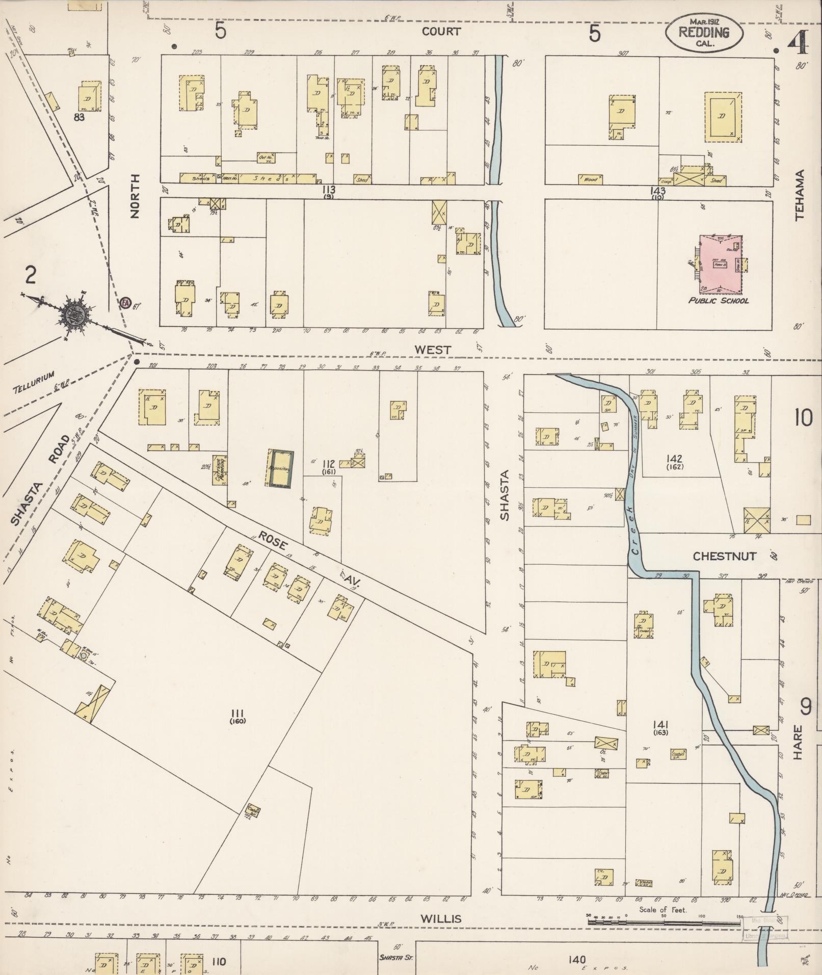 Sanborn Fire Insurance Map from Redding, Shasta County, California (1912), Sheet #0004 - Complete Map Set gallery image, historic Sanborn map, vintage wall art, California California