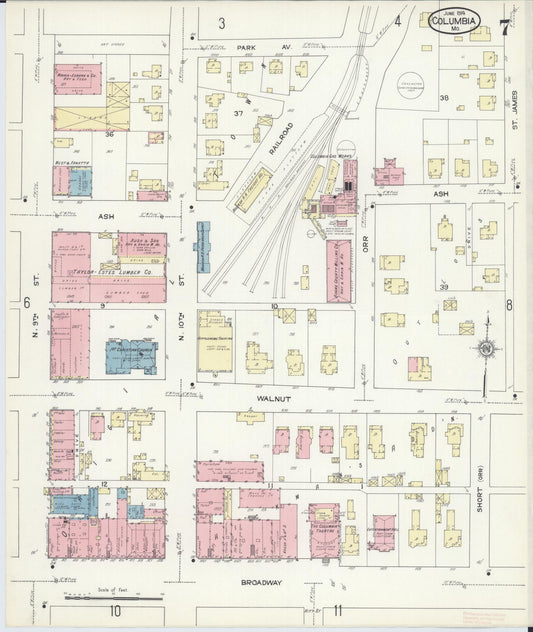 Sanborn Fire Insurance Map from Columbia, Boone County, Missouri (1914), Sheet #0007 - Historic Sanborn Fire Insurance Map Print, vintage old map wall art, antique decor, genealogy gift, Missouri Missouri map