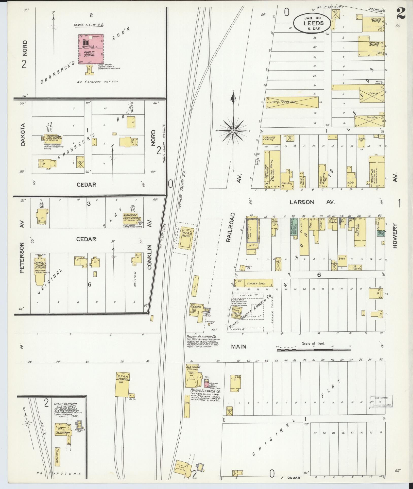 Sanborn Fire Insurance Map from Leeds, Benson County, North Dakota (1908), Sheet #0002 - Historic Sanborn Fire Insurance Map Print, vintage old map wall art, antique decor, genealogy gift, North Dakota North Dakota map