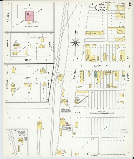 Sanborn Fire Insurance Map from Leeds, Benson County, North Dakota (1908), Sheet #0002 - Historic Sanborn Fire Insurance Map Print, vintage old map wall art, antique decor, genealogy gift, North Dakota North Dakota map