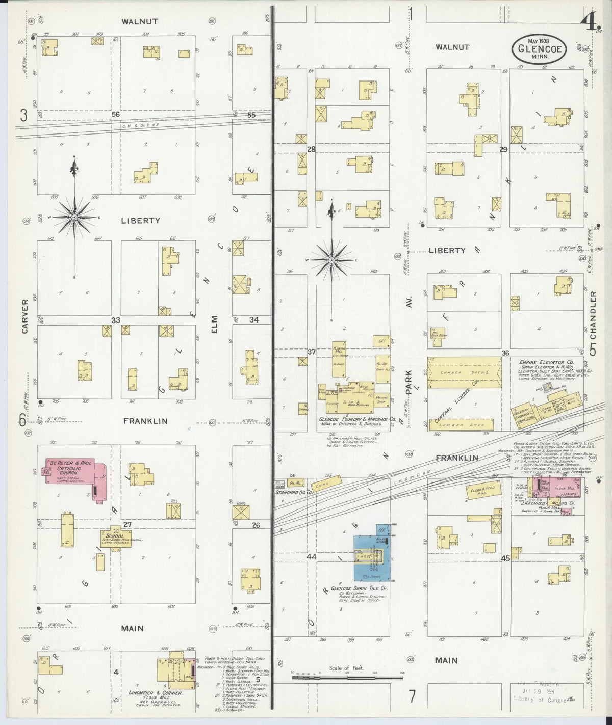 Sanborn Fire Insurance Map from Glencoe, Mcleod County, Minnesota (1908), Sheet #0004 - Complete Map Set gallery image, historic Sanborn map, vintage wall art, Minnesota Minnesota