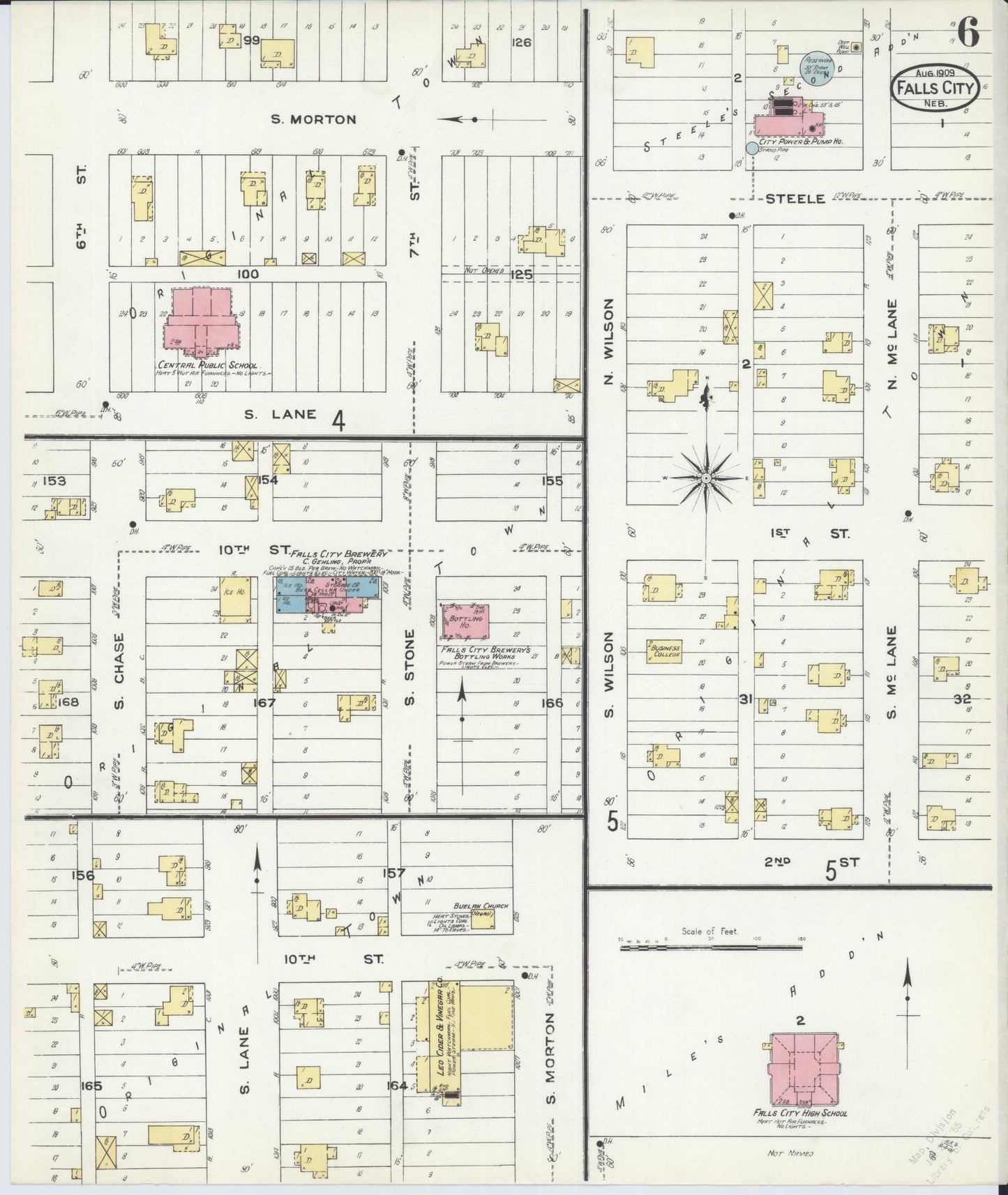 Sanborn Fire Insurance Map from Falls City, Richardson County, Nebraska (1909), Sheet #0006 - Historic Sanborn Fire Insurance Map Print, vintage old map wall art, antique decor, genealogy gift, Nebraska Nebraska map
