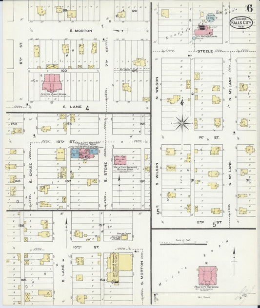 Sanborn Fire Insurance Map from Falls City, Richardson County, Nebraska (1909), Sheet #0006 - Historic Sanborn Fire Insurance Map Print, vintage old map wall art, antique decor, genealogy gift, Nebraska Nebraska map