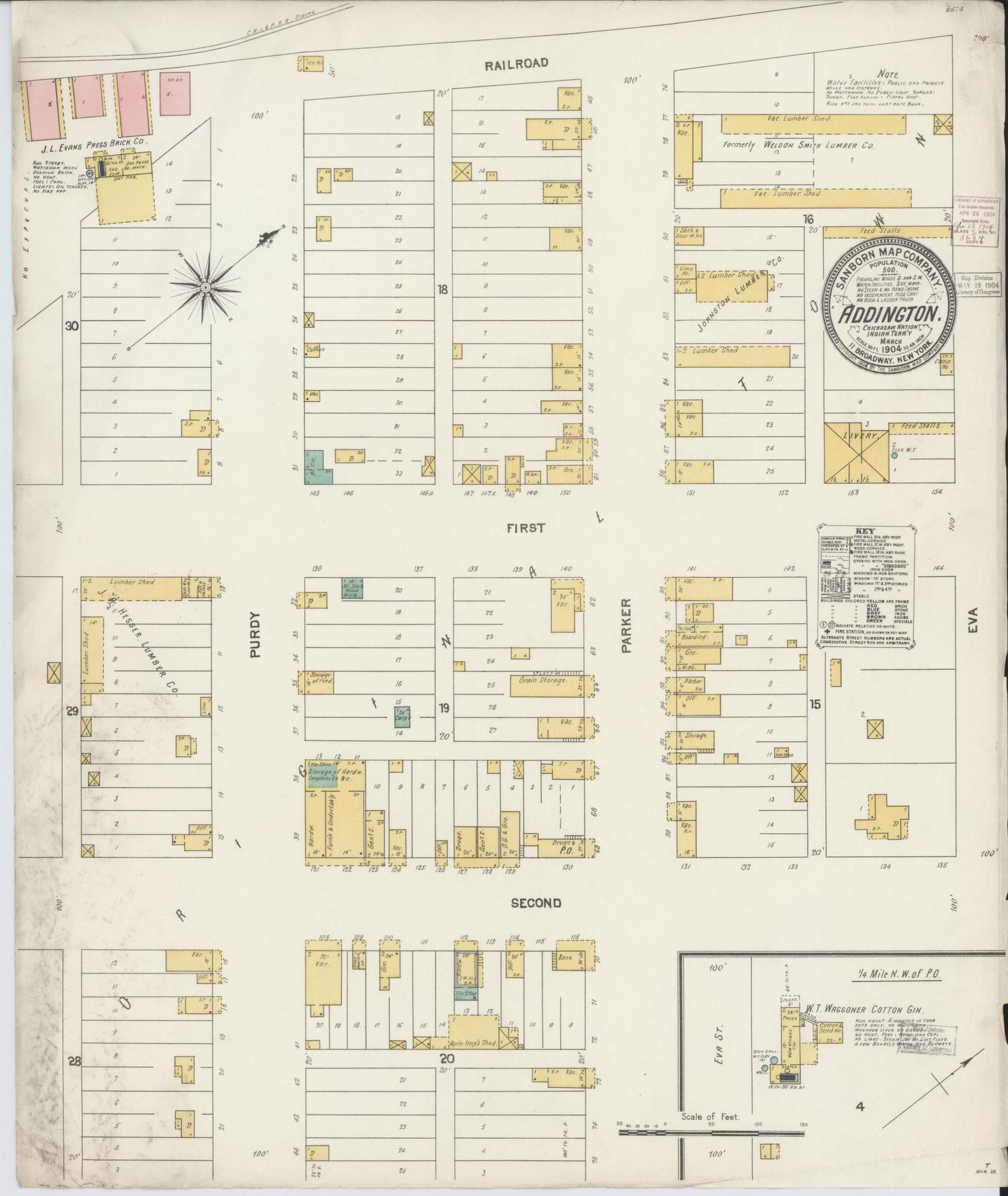 Sanborn Fire Insurance Map from Addington, Jefferson County, Oklahoma (1904), Sheet #0001 - Historic Sanborn Fire Insurance Map Print, vintage old map wall art, antique decor, genealogy gift, Oklahoma Oklahoma map