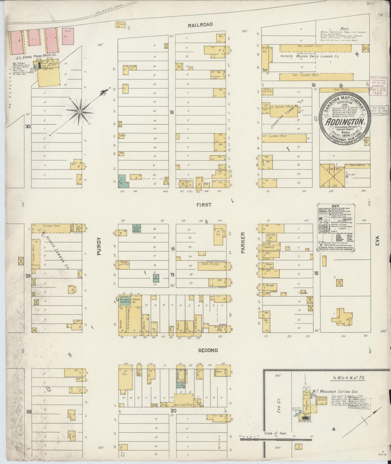 Sanborn Fire Insurance Map from Addington, Jefferson County, Oklahoma (1904), Sheet #0001 - Historic Sanborn Fire Insurance Map Print, vintage old map wall art, antique decor, genealogy gift, Oklahoma Oklahoma map