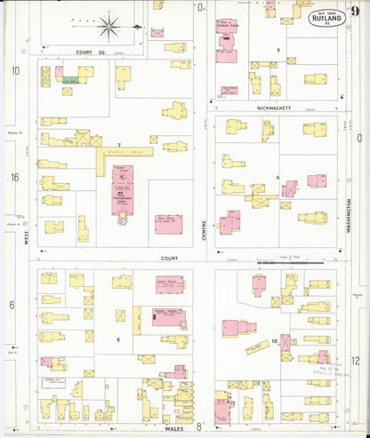 Sanborn Fire Insurance Map from Rutland, Rutland County, Vermont (1900), Sheet #0009 - Complete Map Set gallery image, historic Sanborn map, vintage wall art, Vermont Vermont