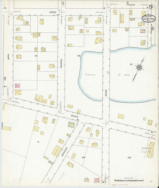 Sanborn Fire Insurance Map from Clayton, Jefferson County, New York (1912), Sheet #0009 - Historic Sanborn Fire Insurance Map Print, vintage old map wall art, antique decor, genealogy gift, New York New York map