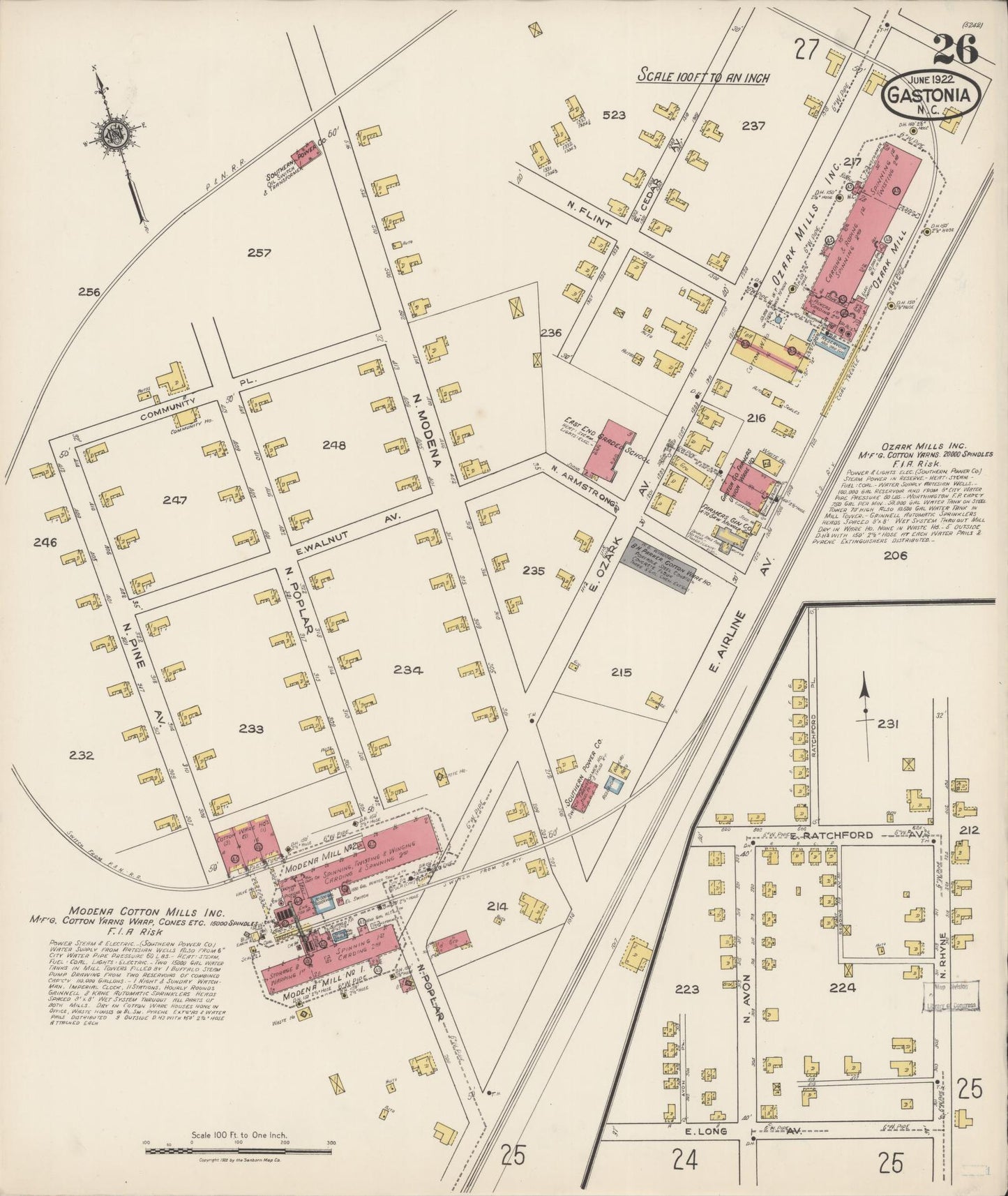 Sanborn Fire Insurance Map from Gastonia, Gaston County, North Carolina (1922), Sheet #0026 - Complete Map Set gallery image, historic Sanborn map, vintage wall art, North Carolina North Carolina