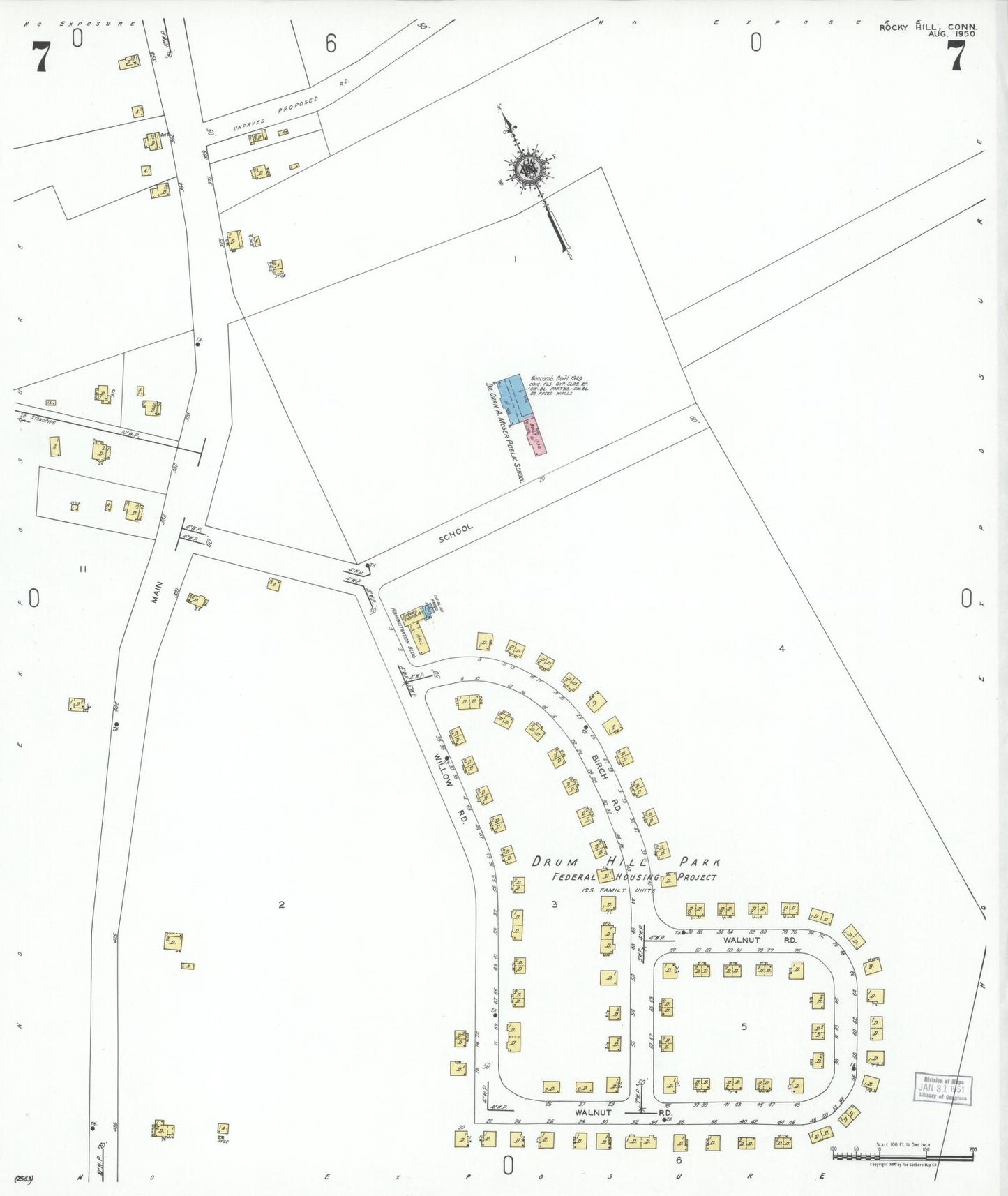 Sanborn Fire Insurance Map from Rocky Hill, Hartford County, Connecticut (1950), Sheet #0007 - Complete Map Set gallery image, historic Sanborn map, vintage wall art, Connecticut Connecticut
