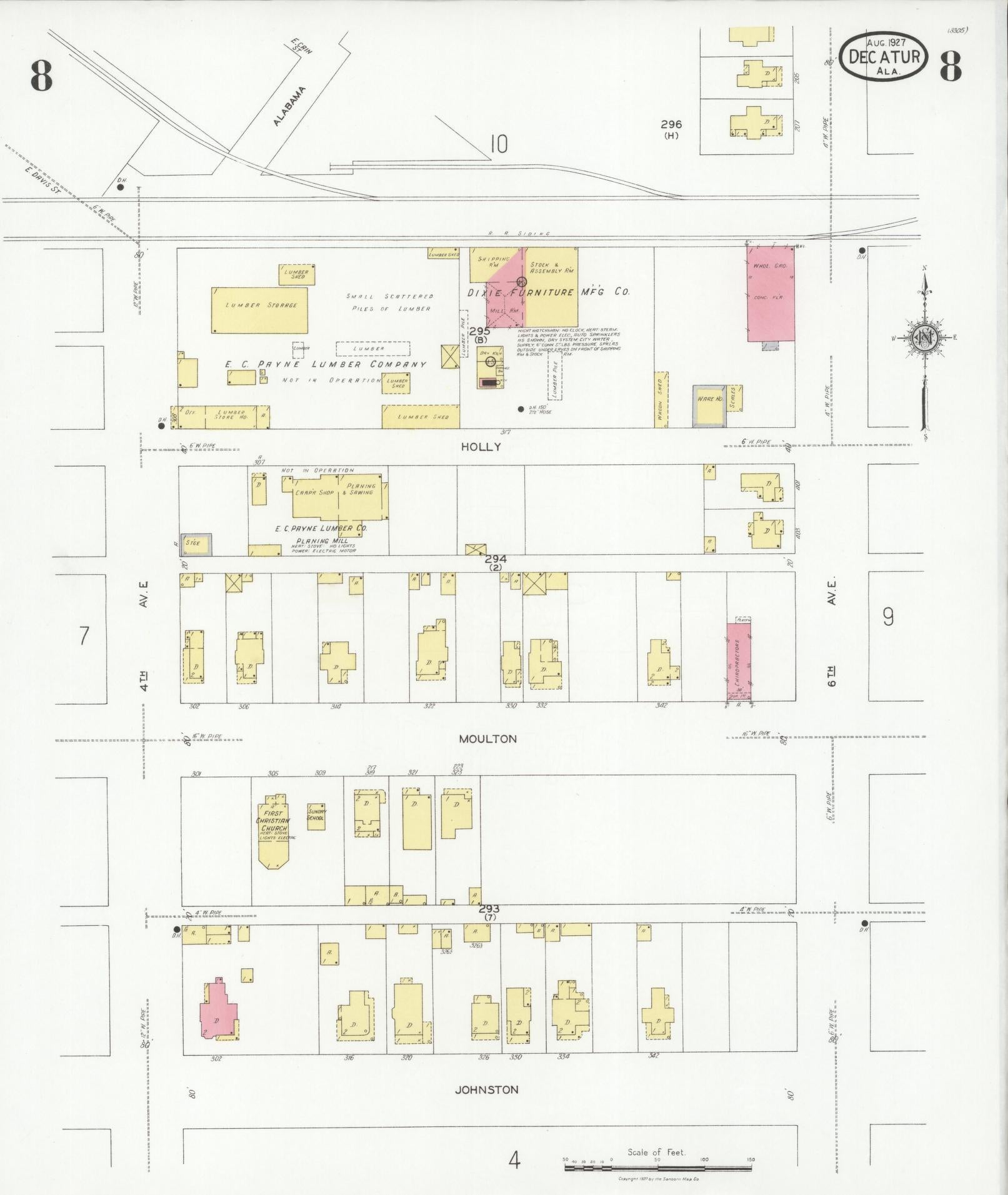 Sanborn Fire Insurance Map from Decatur, Morgan County, Alabama (1927), Sheet #0008 - Complete Map Set gallery image, historic Sanborn map, vintage wall art, Alabama Alabama