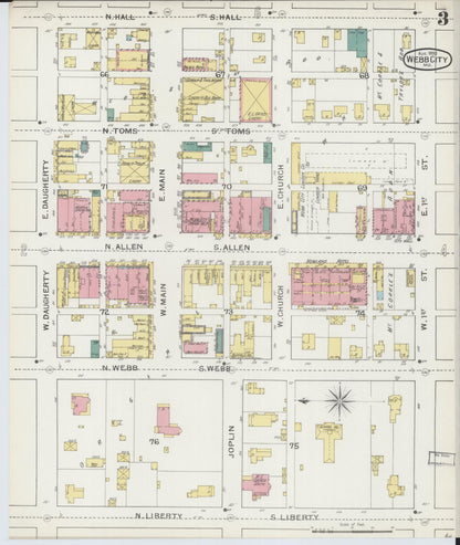 Sanborn Fire Insurance Map from Webb City, Jasper County, Missouri (1893), Sheet #0003 - Complete Map Set gallery image, historic Sanborn map, vintage wall art, Missouri Missouri