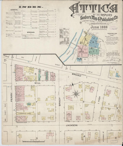 Sanborn Fire Insurance Map from Attica, Fountain County, Indiana (1886), Sheet #0001 - Historic Sanborn Fire Insurance Map Print, vintage old map wall art, antique decor, genealogy gift, Indiana Indiana map