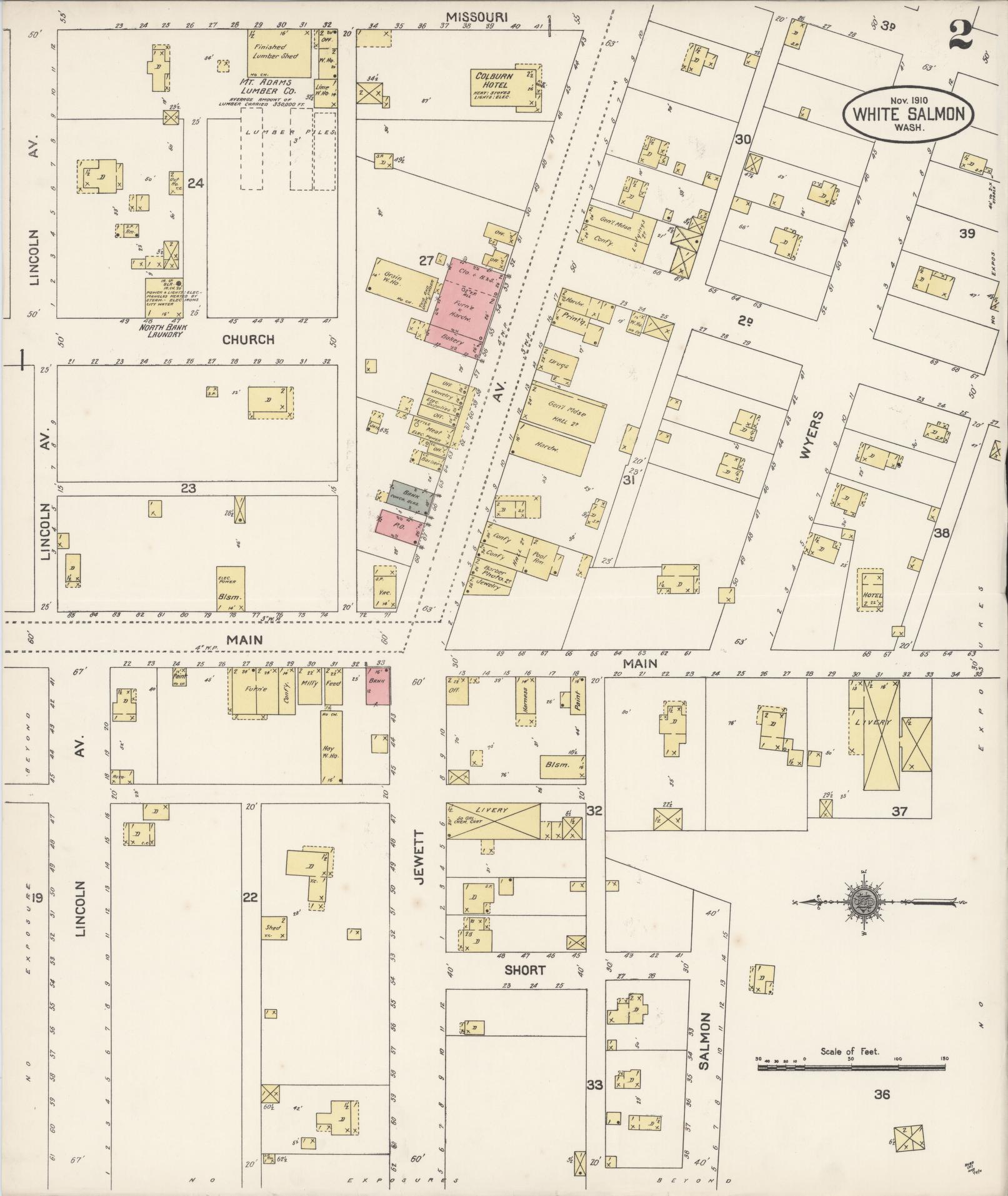 Sanborn Fire Insurance Map from White Salmon, Klickitat County, Washington (1910), Sheet #0002 - Complete Map Set gallery image, historic Sanborn map, vintage wall art, Washington Washington