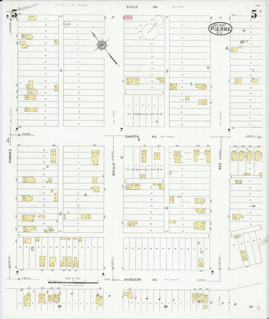 Sanborn Fire Insurance Map from Pierre, Hughes County, South Dakota (1927), Sheet #0005 - Historic Sanborn Fire Insurance Map Print, vintage old map wall art, antique decor, genealogy gift, South Dakota South Dakota map
