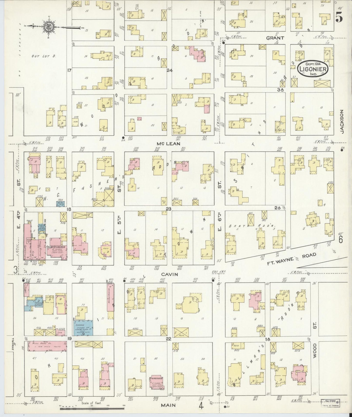 Sanborn Fire Insurance Map from Ligonier, Noble County, Indiana (1914), Sheet #0005 - Complete Map Set gallery image, historic Sanborn map, vintage wall art, Indiana Indiana