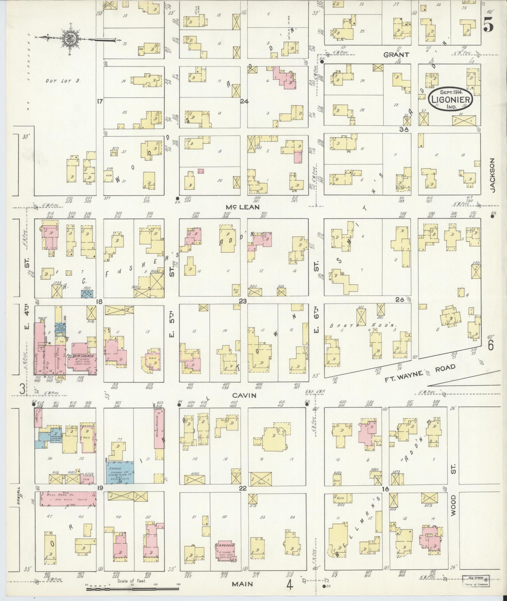 Sanborn Fire Insurance Map from Ligonier, Noble County, Indiana (1914), Sheet #0005 - Complete Map Set gallery image, historic Sanborn map, vintage wall art, Indiana Indiana