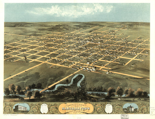 Bird's eye view of the city of Marshalltown, Marshall Co., Iowa 1868. (1868) – Historic Bird’s-Eye View Panorama Print
