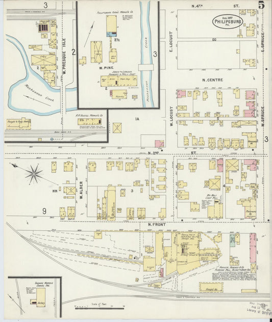 Sanborn Fire Insurance Map from Philipsburg, Centre County, Pennsylvania (1897), Sheet #0005 - Historic Sanborn Fire Insurance Map Print, vintage old map wall art, antique decor, genealogy gift, Pennsylvania Pennsylvania map