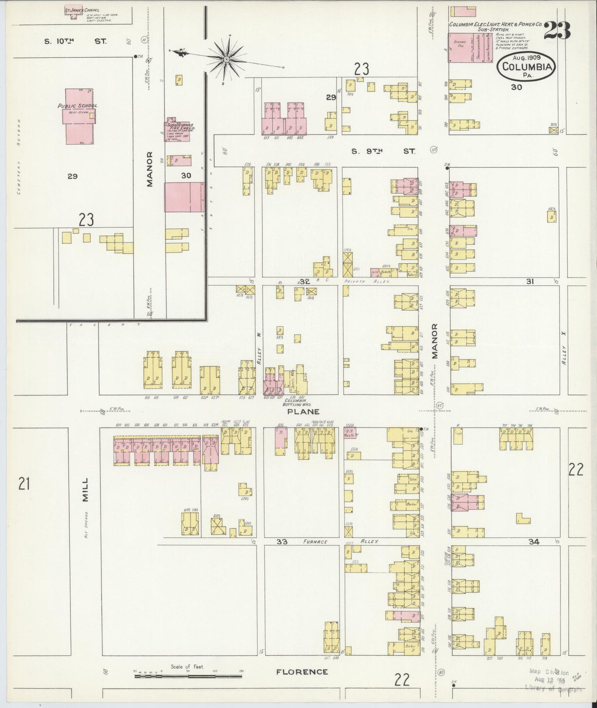 Sanborn Fire Insurance Map from Columbia, Lancaster County, Pennsylvania (1909), Sheet #0023 - Complete Map Set gallery image, historic Sanborn map, vintage wall art, Pennsylvania Pennsylvania