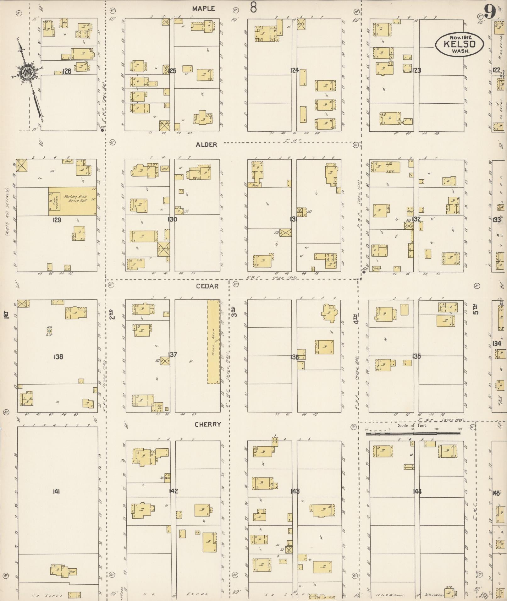 Sanborn Fire Insurance Map from Kelso, Cowlitz County, Washington (1912), Sheet #0009 - Complete Map Set gallery image, historic Sanborn map, vintage wall art, Washington Washington