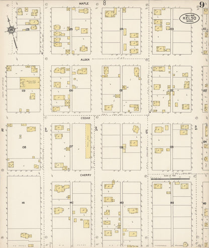 Sanborn Fire Insurance Map from Kelso, Cowlitz County, Washington (1912), Sheet #0009 - Complete Map Set gallery image, historic Sanborn map, vintage wall art, Washington Washington