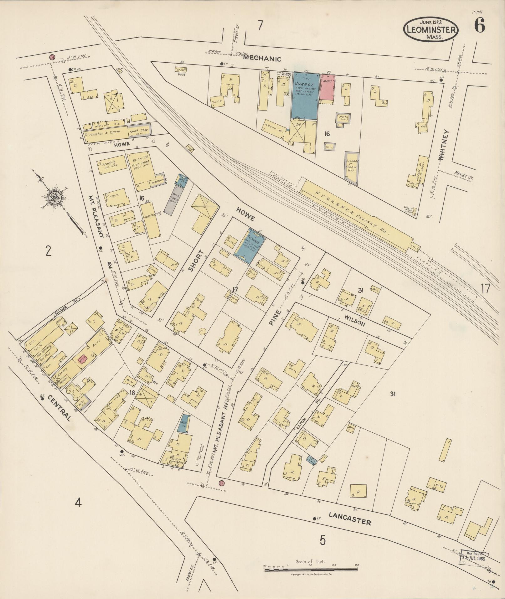 Sanborn Fire Insurance Map from Leominster, Worcester County, Massachusetts (1922), Sheet #0006 - Complete Map Set gallery image, historic Sanborn map, vintage wall art, Massachusetts Massachusetts