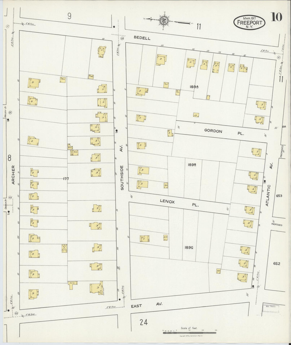 Sanborn Fire Insurance Map from Freeport, Nassau County, New York (1917), Sheet #0010 - Historic Sanborn Fire Insurance Map Print, vintage old map wall art, antique decor, genealogy gift, New York New York map