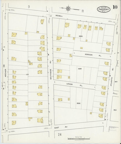 Sanborn Fire Insurance Map from Freeport, Nassau County, New York (1917), Sheet #0010 - Historic Sanborn Fire Insurance Map Print, vintage old map wall art, antique decor, genealogy gift, New York New York map