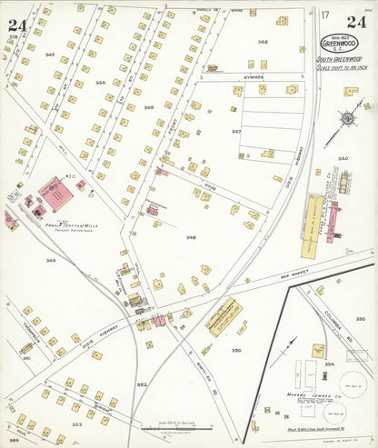 Sanborn Fire Insurance Map from Greenwood, Greenwood County, South Carolina (1923), Sheet #0024 - Complete Map Set gallery image, historic Sanborn map, vintage wall art, South Carolina South Carolina