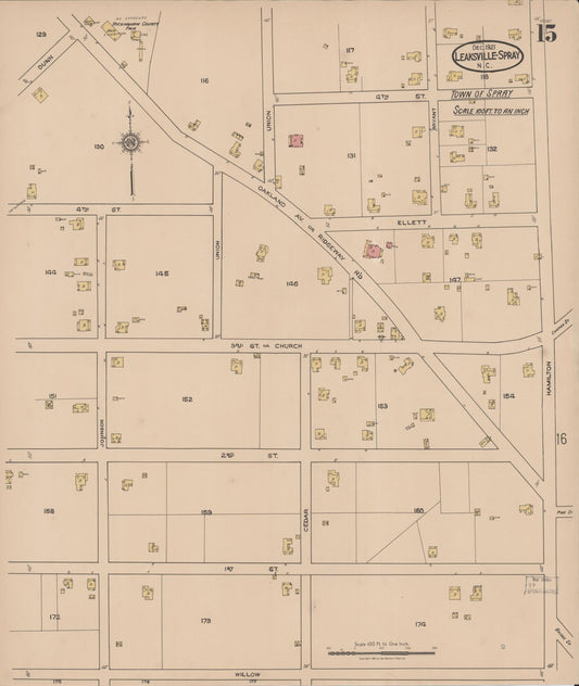 Sanborn Fire Insurance Map from Leaksville-spray, Rockingham County, North Carolina (1921), Sheet #0015 - Historic Sanborn Fire Insurance Map Print, vintage old map wall art, antique decor, genealogy gift, North Carolina North Carolina map