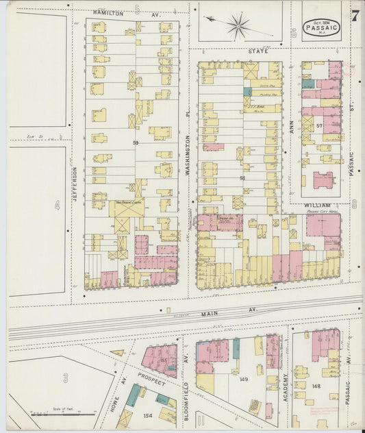 Sanborn Fire Insurance Map from Passaic, Passaic County, New Jersey (1894), Sheet #0007 - Historic Sanborn Fire Insurance Map Print, vintage old map wall art, antique decor, genealogy gift, New Jersey New Jersey map