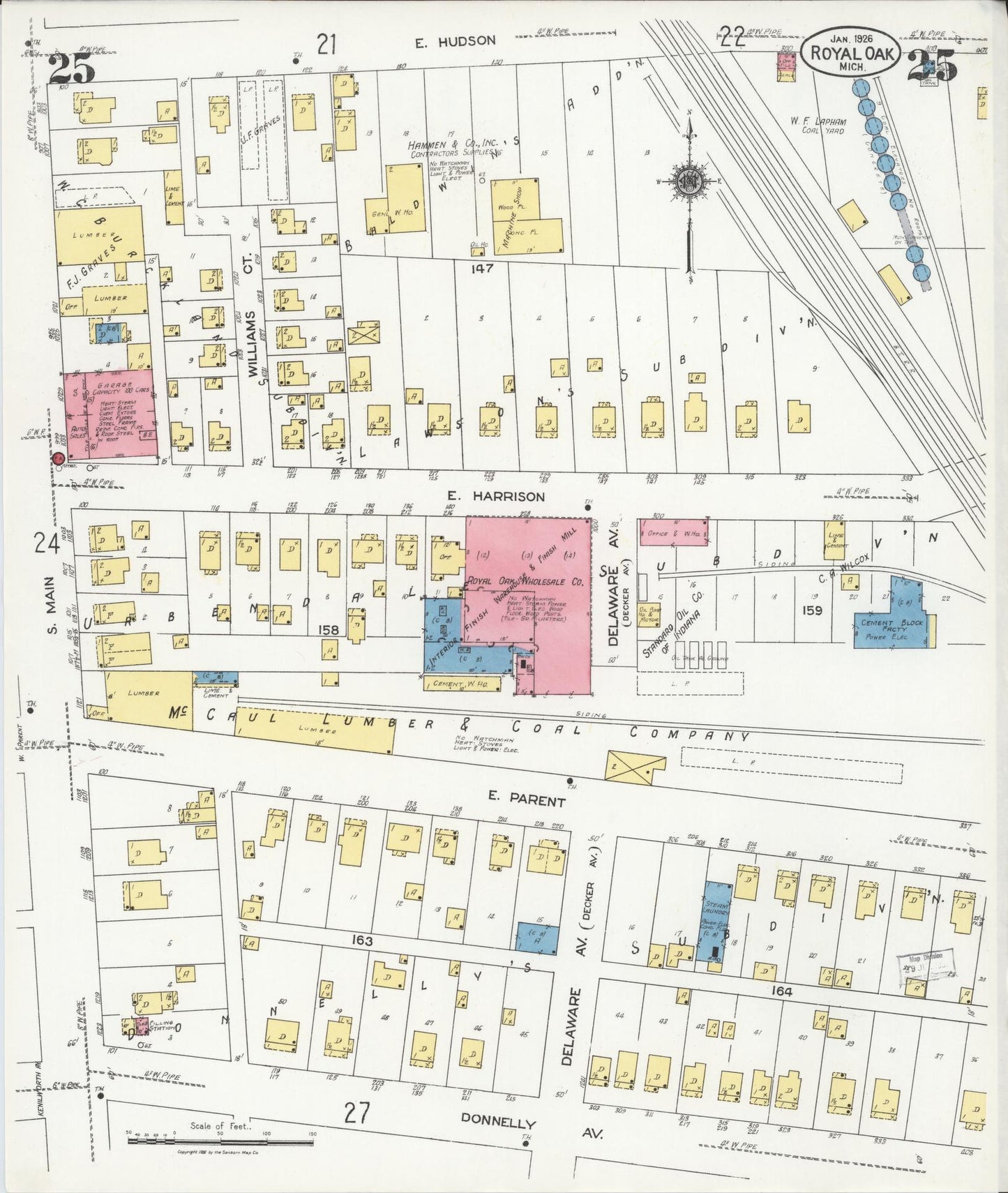 Sanborn Fire Insurance Map from Royal Oak, Oakland County, Michigan (1926), Sheet #0025 - Complete Map Set gallery image, historic Sanborn map, vintage wall art, Michigan Michigan