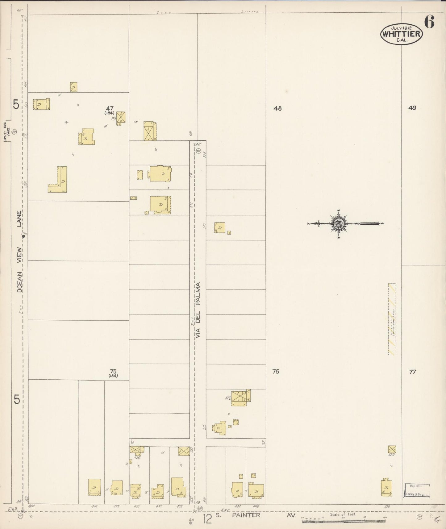 Sanborn Fire Insurance Map from Whittier, Los Angeles County, California (1912), Sheet #0006 - Complete Map Set gallery image, historic Sanborn map, vintage wall art, California California