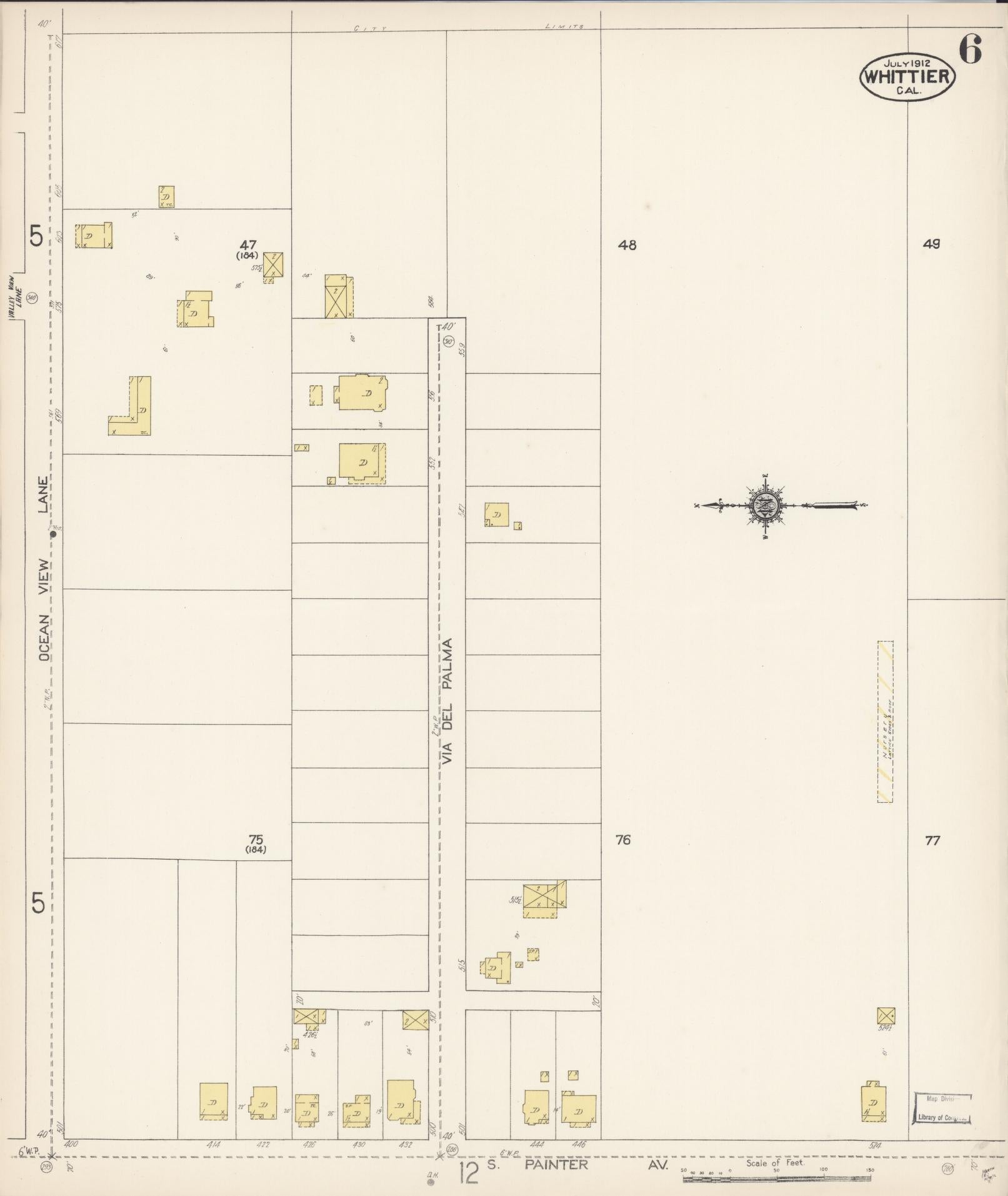 Sanborn Fire Insurance Map from Whittier, Los Angeles County, California (1912), Sheet #0006 - Complete Map Set gallery image, historic Sanborn map, vintage wall art, California California