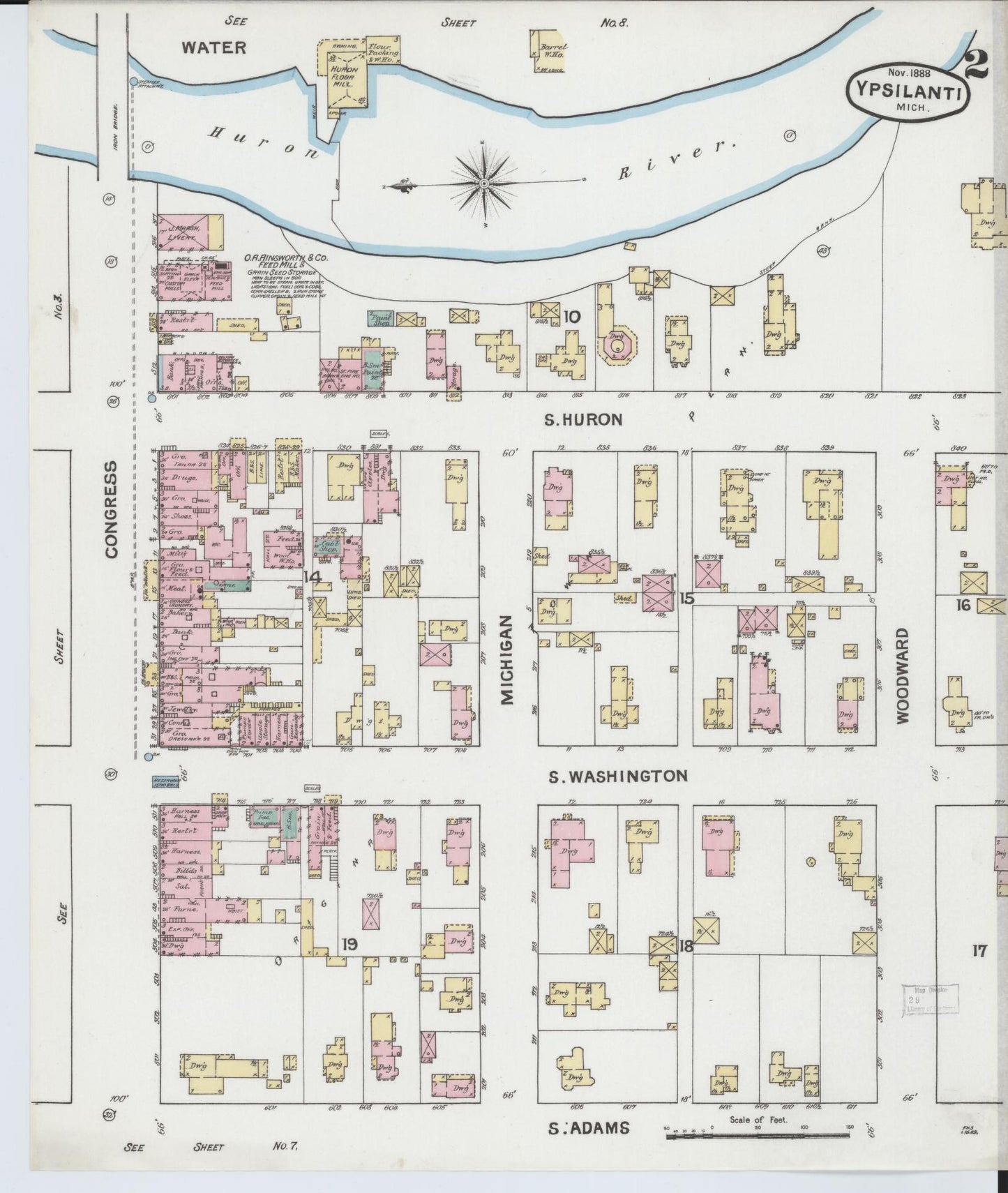 Sanborn Fire Insurance Map from Ypsilanti, Washtenaw County, Michigan (1888), Sheet #0002 - Complete Map Set gallery image, historic Sanborn map, vintage wall art, Michigan Michigan