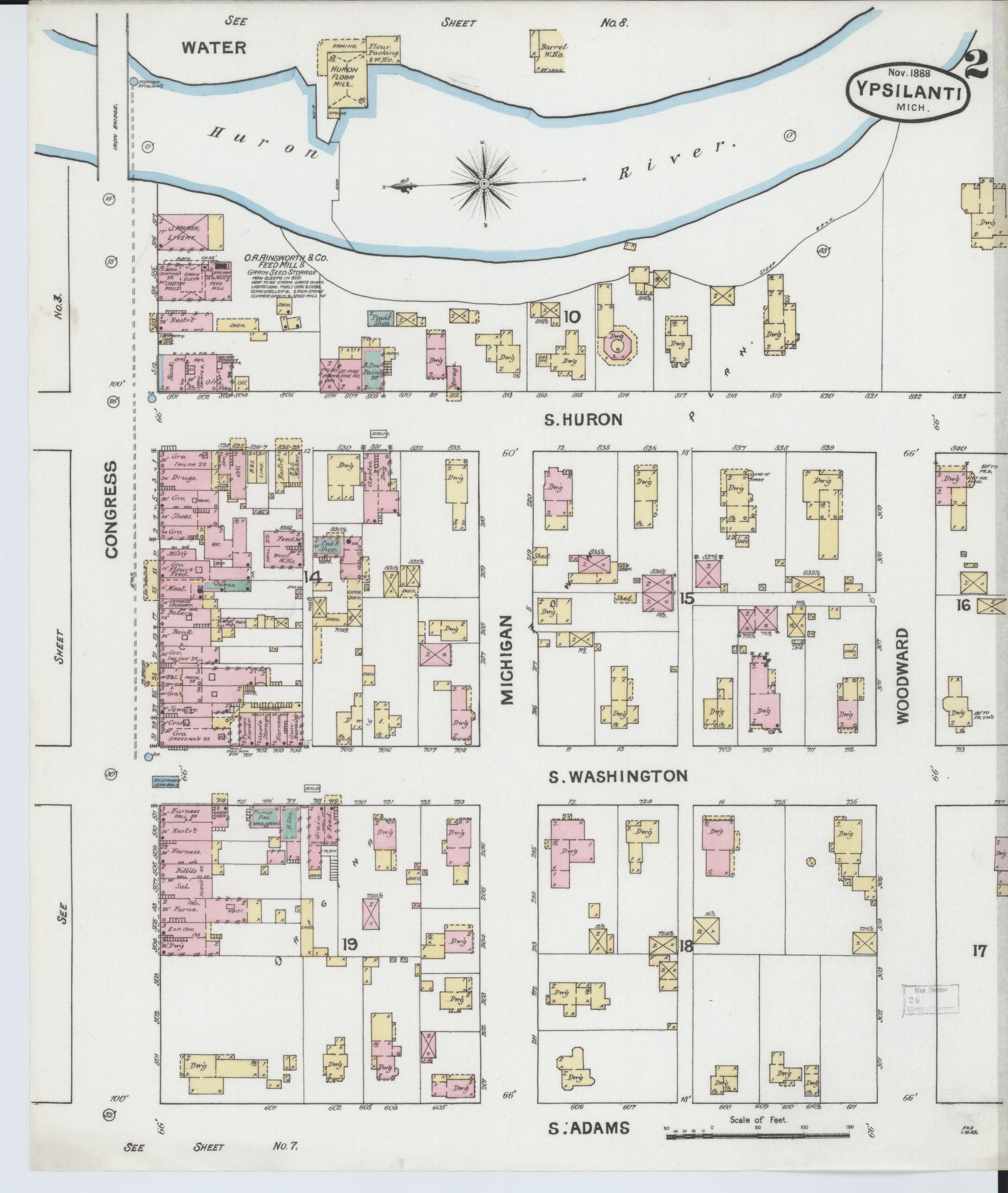 Sanborn Fire Insurance Map from Ypsilanti, Washtenaw County, Michigan (1888), Sheet #0002 - Complete Map Set gallery image, historic Sanborn map, vintage wall art, Michigan Michigan