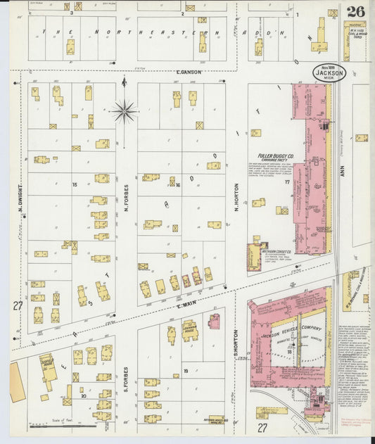 Sanborn Fire Insurance Map from Jackson, Jackson County, Michigan (1899), Sheet #0026 - Historic Sanborn Fire Insurance Map Print, vintage old map wall art, antique decor, genealogy gift, Michigan Michigan map