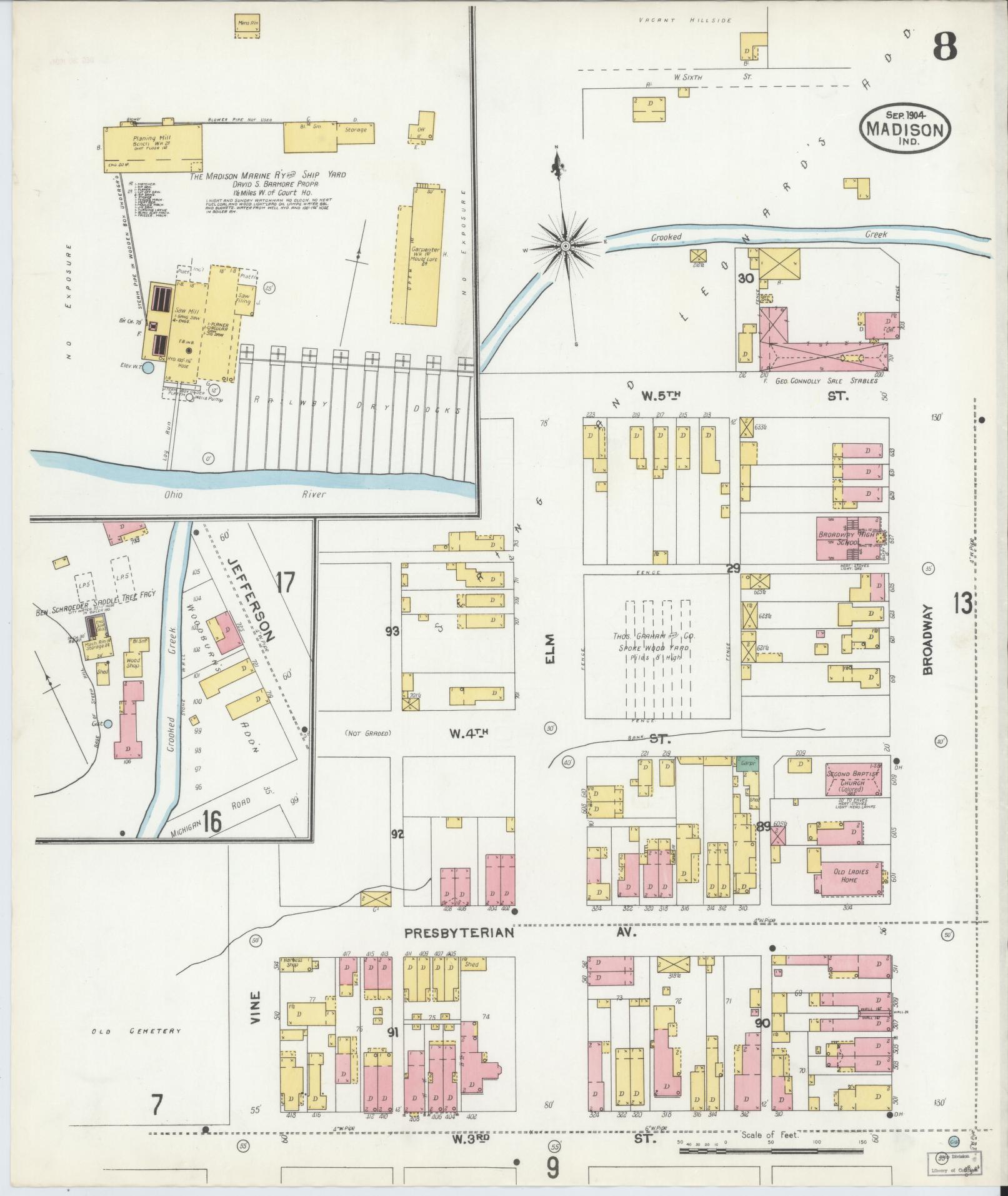 Sanborn Fire Insurance Map from Madison, Jefferson County, Indiana (1904), Sheet #0008 - Complete Map Set gallery image, historic Sanborn map, vintage wall art, Indiana Indiana
