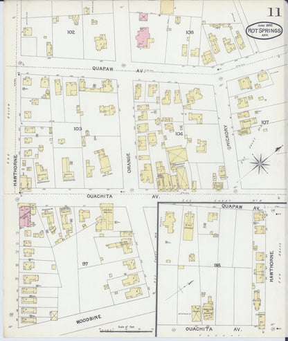 Sanborn Fire Insurance Map from Hot Springs, Garland County, Arkansas (1892), Sheet #0011 - Complete Map Set gallery image, historic Sanborn map, vintage wall art, Arkansas Arkansas
