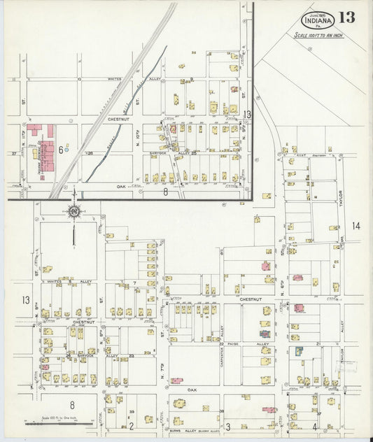 Sanborn Fire Insurance Map from Indiana, Indiana County, Pennsylvania (1916), Sheet #0013 - Historic Sanborn Fire Insurance Map Print, vintage old map wall art, antique decor, genealogy gift, Pennsylvania Pennsylvania map