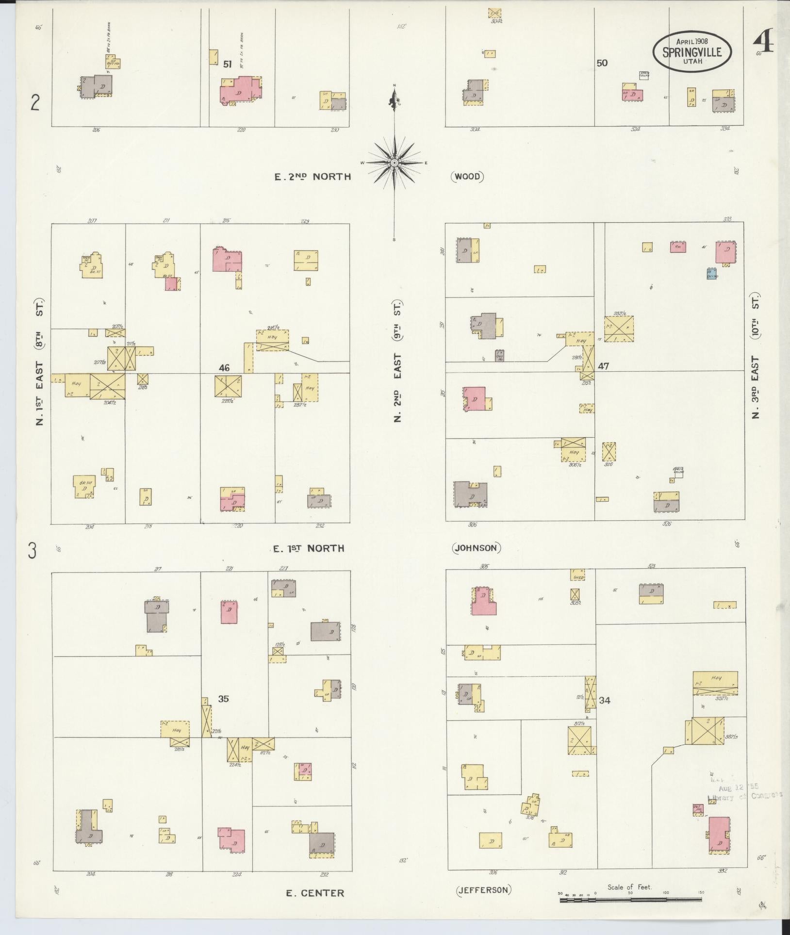 Sanborn Fire Insurance Map from Springville, Utah County, Utah (1908), Sheet #0004 - Historic Sanborn Fire Insurance Map Print, vintage old map wall art, antique decor, genealogy gift, Springville Utah map