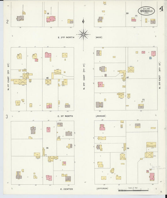 Sanborn Fire Insurance Map from Springville, Utah County, Utah (1908), Sheet #0004 - Historic Sanborn Fire Insurance Map Print, vintage old map wall art, antique decor, genealogy gift, Springville Utah map