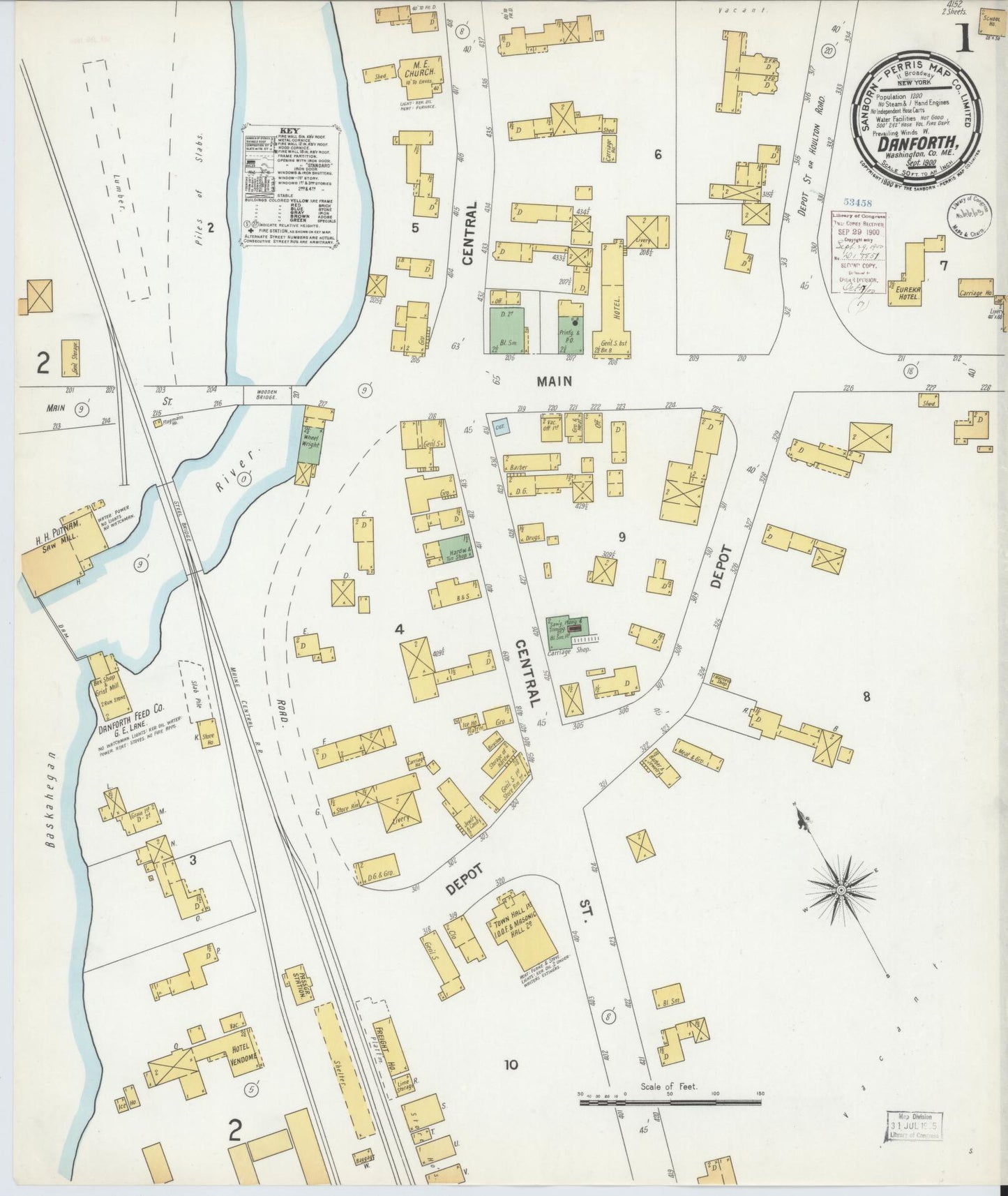 Sanborn Fire Insurance Map from Danforth, Washignton County, Maine (1900), Sheet #0001 - Complete Map Set gallery image, historic Sanborn map, vintage wall art, Maine Maine